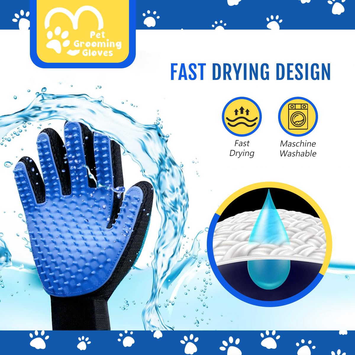 Qpets Cat Grooming Glove for Shedding with Double Sided Soft Bristles & Massage Side | Pet Hair Remover for Cats and Dogs