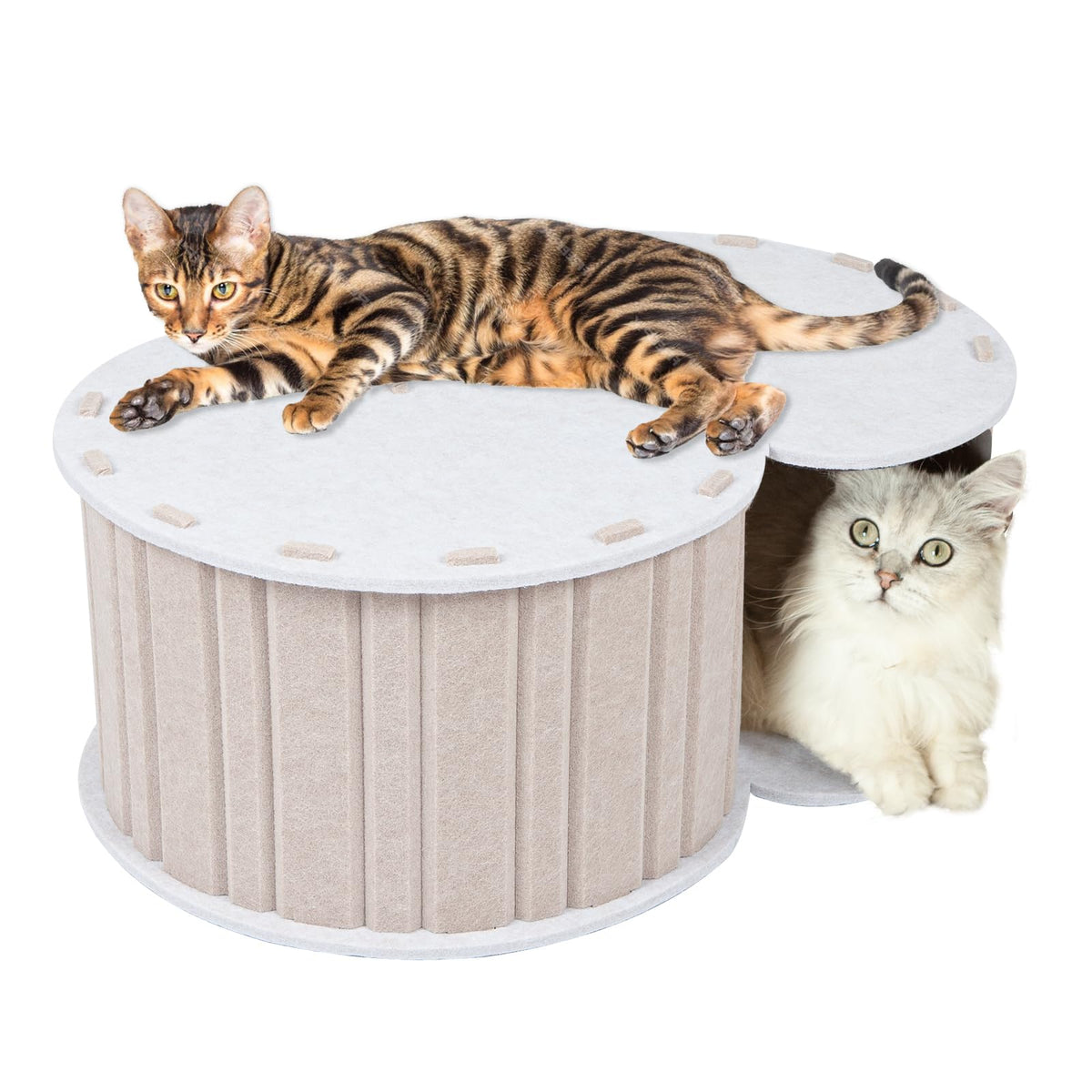 Qpets® Cat Hideaway Tunnel House Cat Tunnel Semi-Closure Scratcher Roofed House DIY Assembly Felt Hiding Game