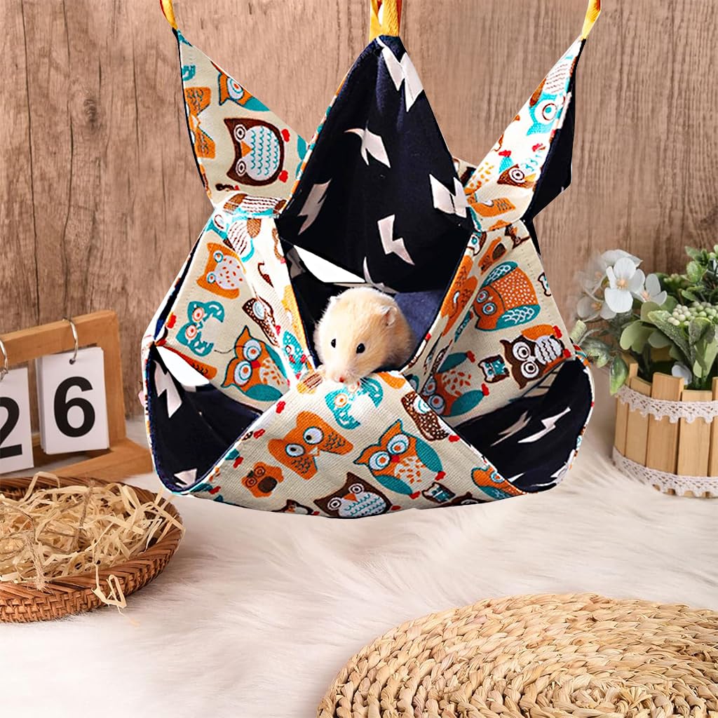 Qpets Hamster Hammock with 3 Layer Saggy Design and Cotton Fabric for Small Pets | Cartoon Print Hanging Bed