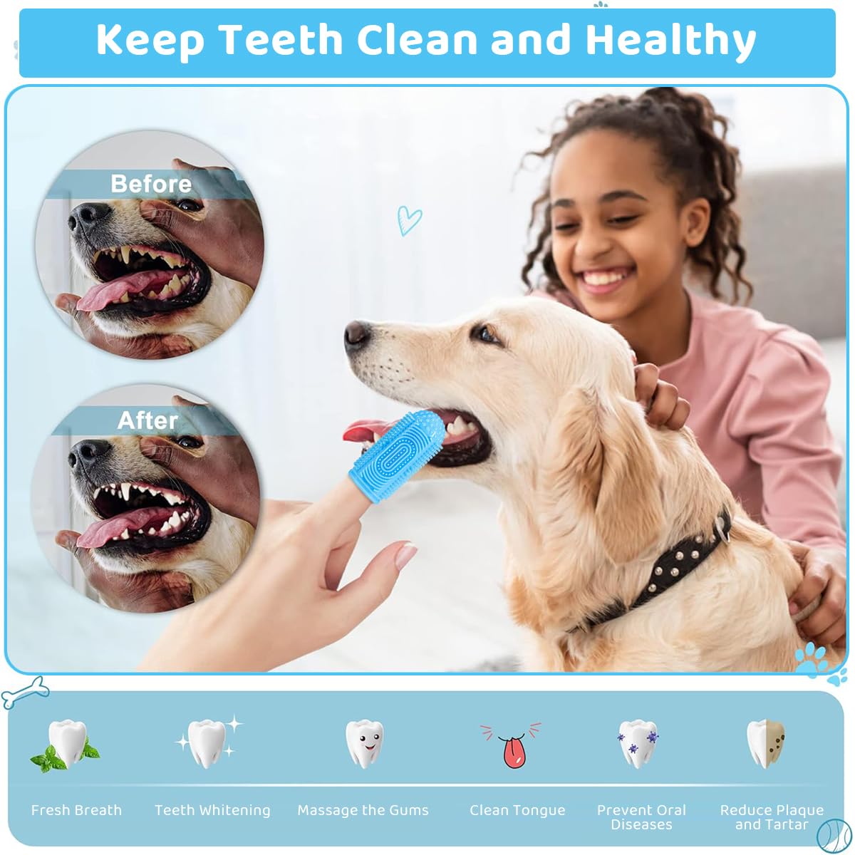 Qpets Dog Toothbrush for Dental Care featuring 4 Bristle Types and Soft Silicone Finger Sleeve