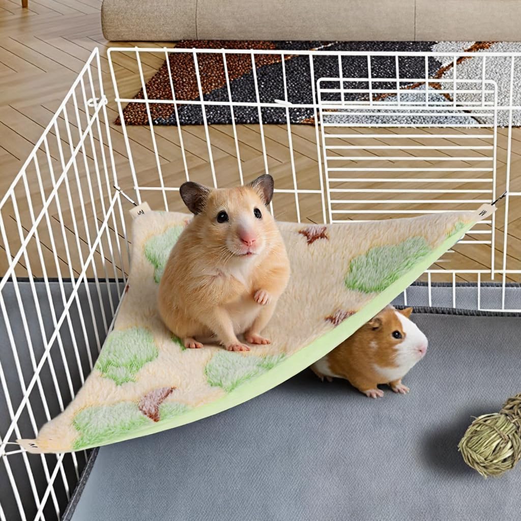 Qpets Hamster Hammock Set with Double Sided Plush Cone Pocket for Small Pets | All Season Cage Bed