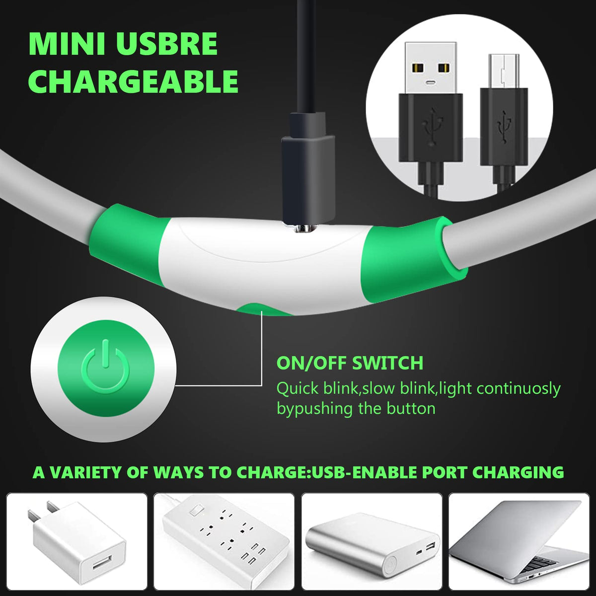 Qpets Dog Collar for Night Safety with Optical Fiber Tube and 7.6 in Cuttable Length | USB Charging