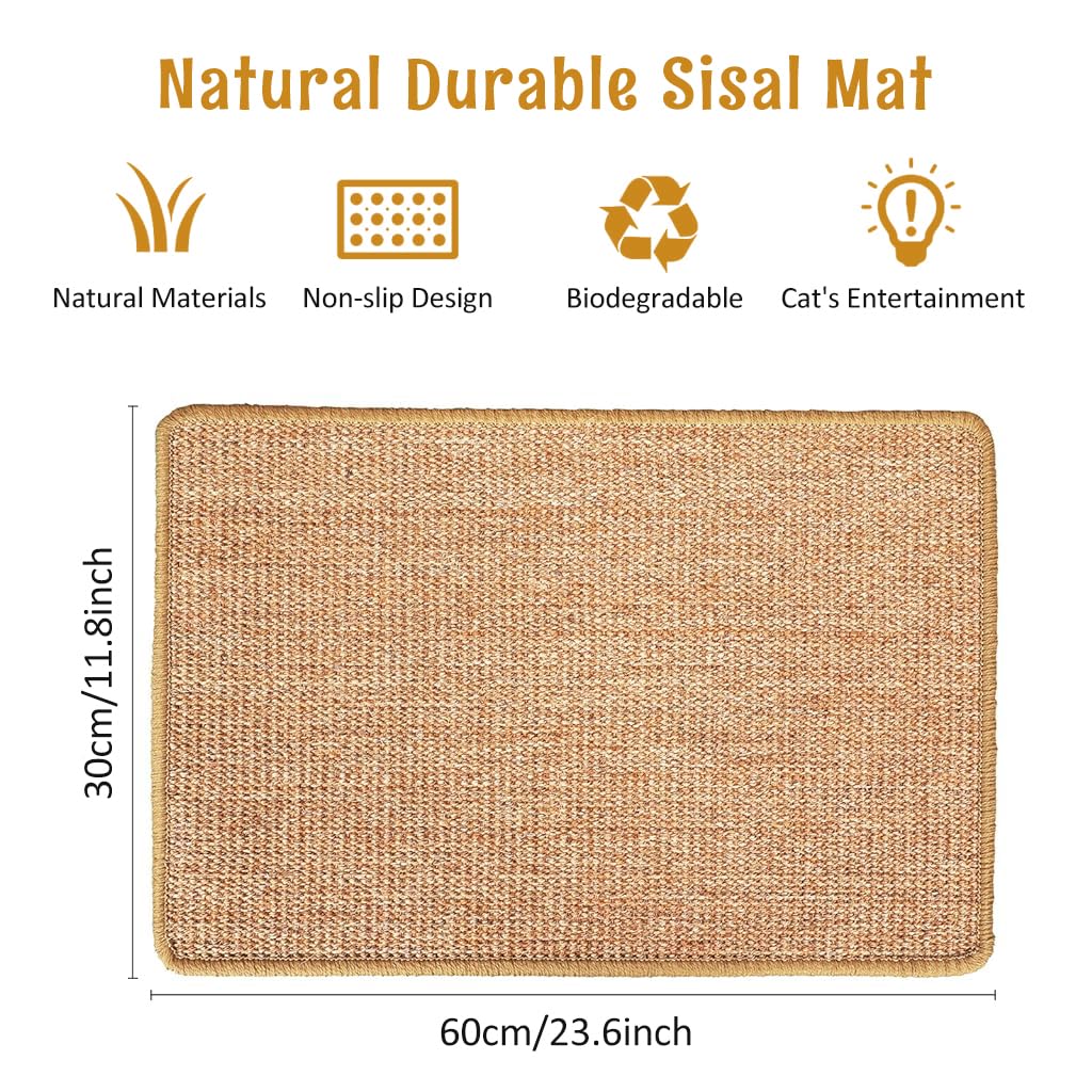 Cat Scratcher Mat 30 x 60 cm Sisal Hemp Cat Scratcher Mat Anti-Slip Cat Scratcher Floor Pad Cat Bed Liner Durable Sisal Hemp Cat Scratcher Mat Sofa Protection