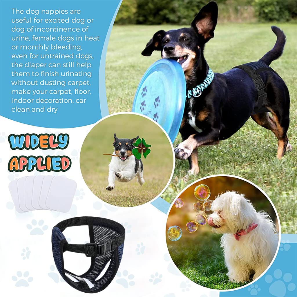 Qpets Pet Diapers for Female Dogs with 3 Cotton Pads and Elastic Waist 13.7–16.9 in | Washable Mesh Fabric