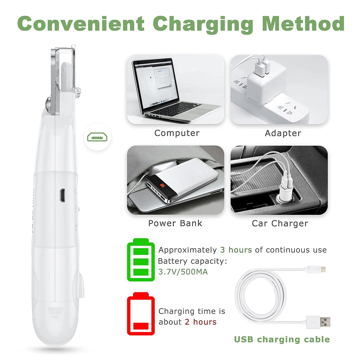 Qpets Electric Pet Grooming Kit with 2 LED Lights and 3 Grinder Ports | Low Noise USB Rechargeable Trimmer for Dogs and Cats