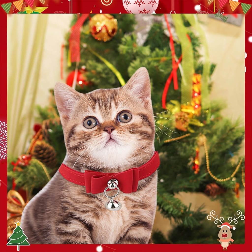 Qpets® Cat Collar, Adjustable Cat Belt, Strong Breakaway Buckle Cat Collar with Bell, Velvet Neck Strap Cats Collar Soft Plush Collar Cat Gift (Total Length 36CM/14.17in)