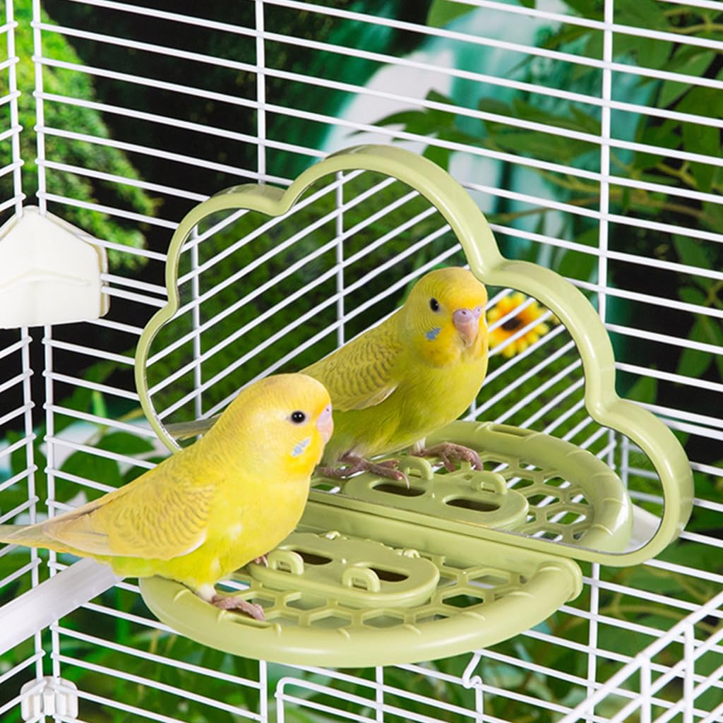 Qpets Parrot Mirror Toy for Cage with Food Box 18.5x9x14cm featuring Clip-on Design | Cloud Shape Interactive Play for Parakeet and Cockatiel