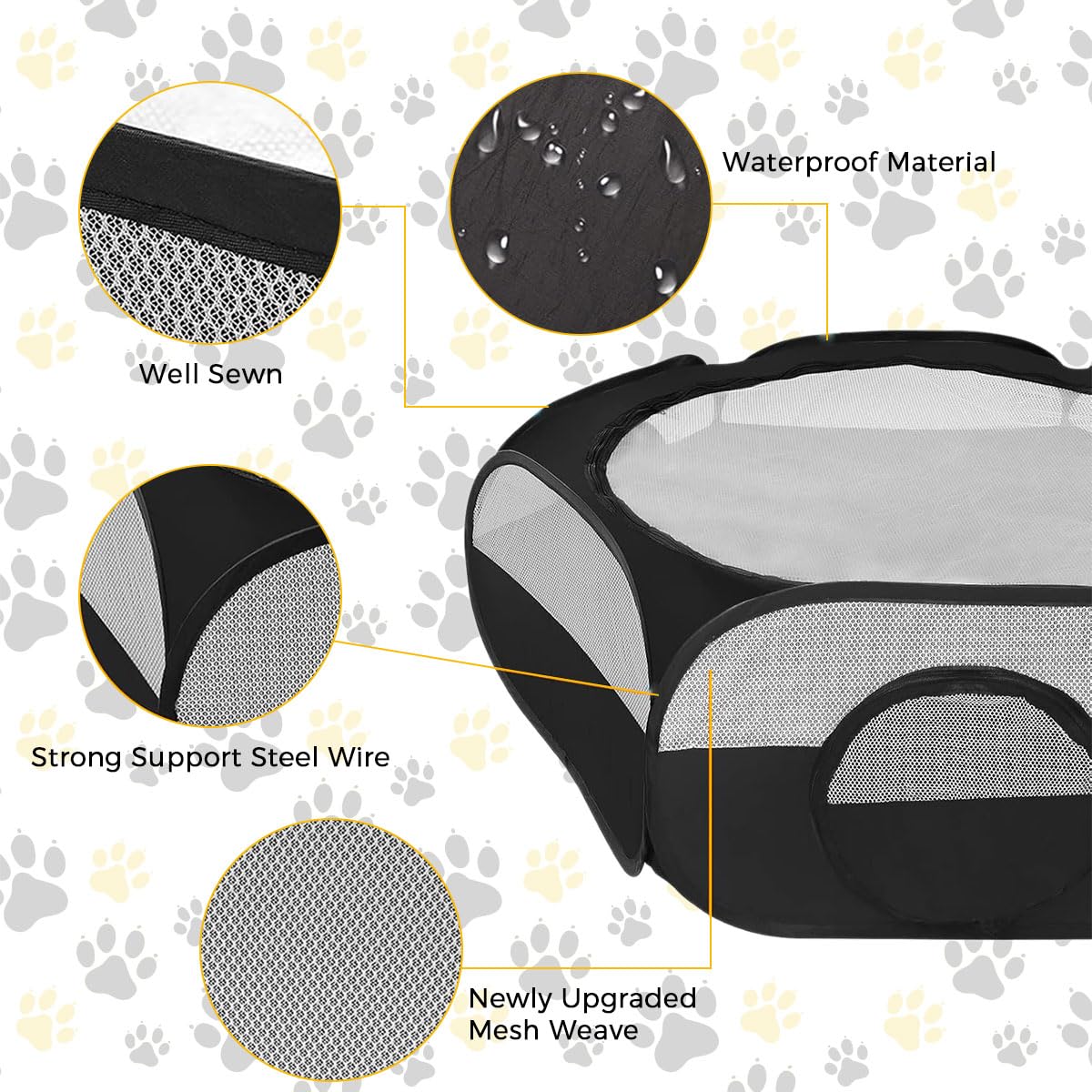 Qpets Cat Playpen for Indoor and Outdoor Use with 100cm Tunnel and 120cm Mesh Roof | Collapsible Ventilated Design