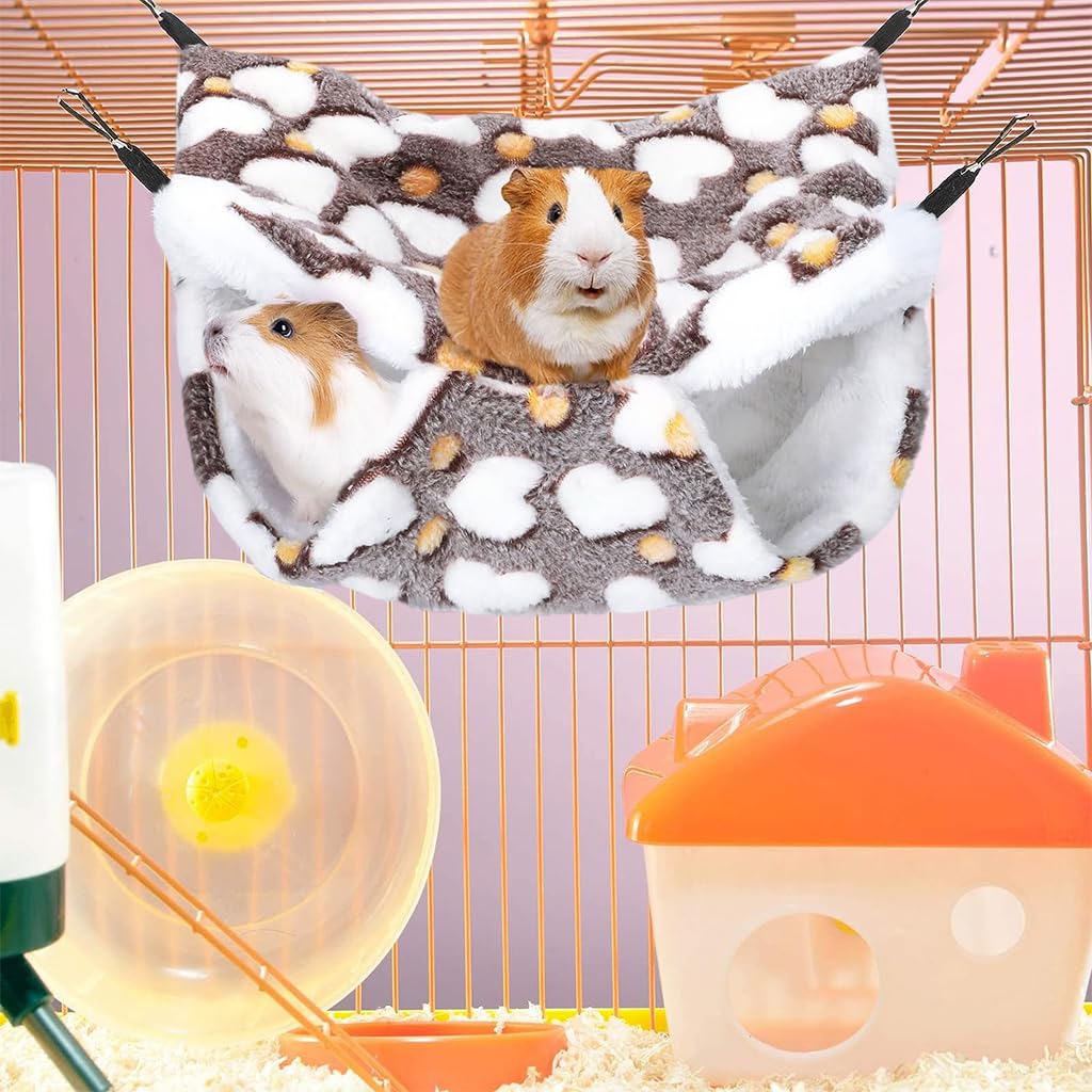 Winter Hammock Bed for Small Animals, Hibernation Plush Hammock Bed Hanging Squirrel House Hidden Small Pets Sleeping Bag for Guinea Pig, Ferrets, Hamsters, Hedgehogs, Chinchillas (L)