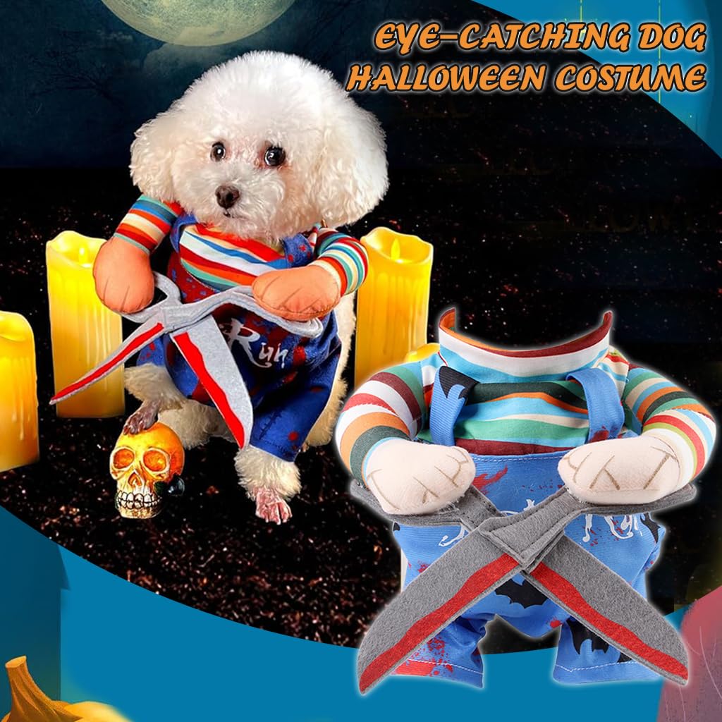 Qpets Dog Clothes for Halloween Dress-Up featuring Scissors Design and Adjustable Strap | Fits 30–80cm Pets