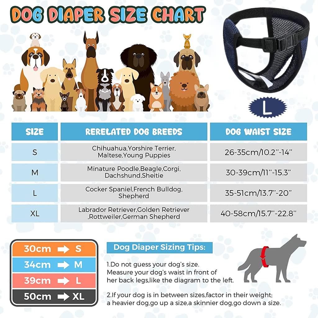 Qpets Dogs Diapers Female for Pet Use with 6 Absorption Cotton Pads | Breathable Mesh Fabric 2PCS