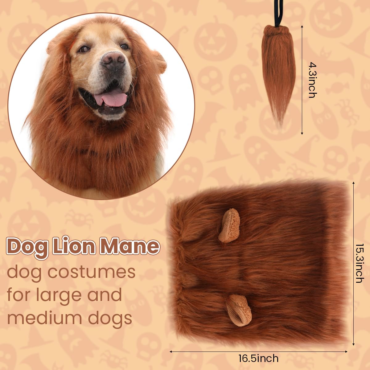 Qpets Lion Costume Set for Dogs with Adjustable Mane and Tail | Ideal for Halloween Parties