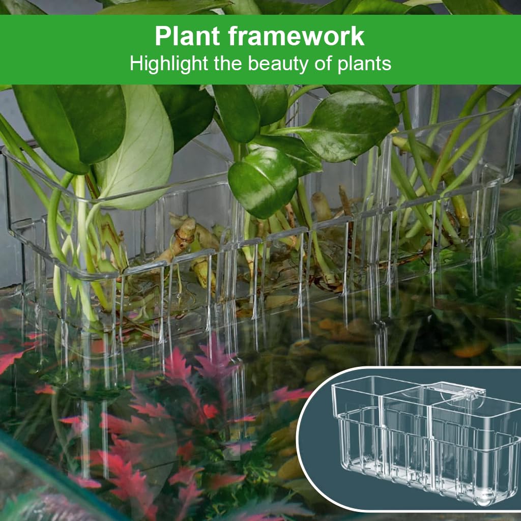 Qpets Clear Acrylic Hydroponic Basket for Fish Tank with Hanging Design 18x6x8cm | Decorative Aquarium Planter for Root Growing & Home Décor