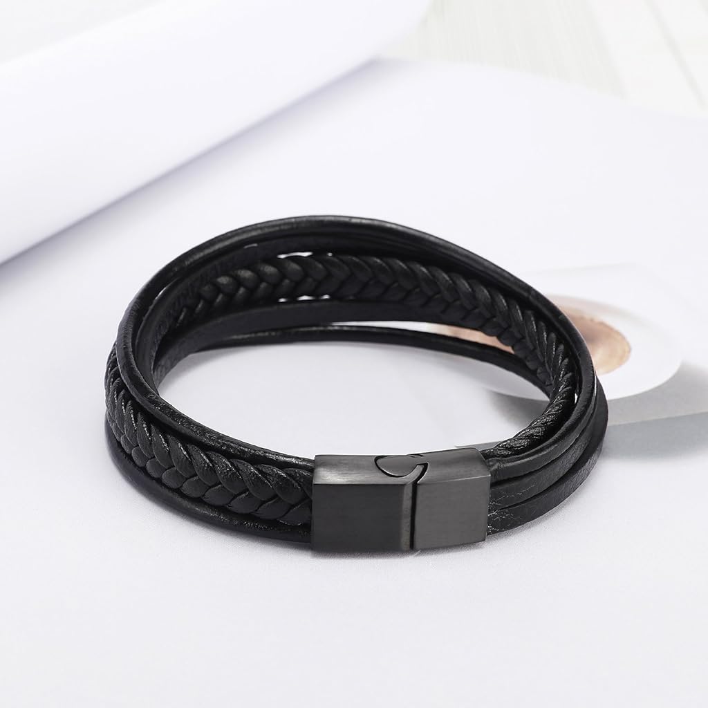 Qpets® Hand Bracelet for Men Women Stylish Skin Friendly Braided Multi-Layer Wrap Clasp Hoop Bracelet wit