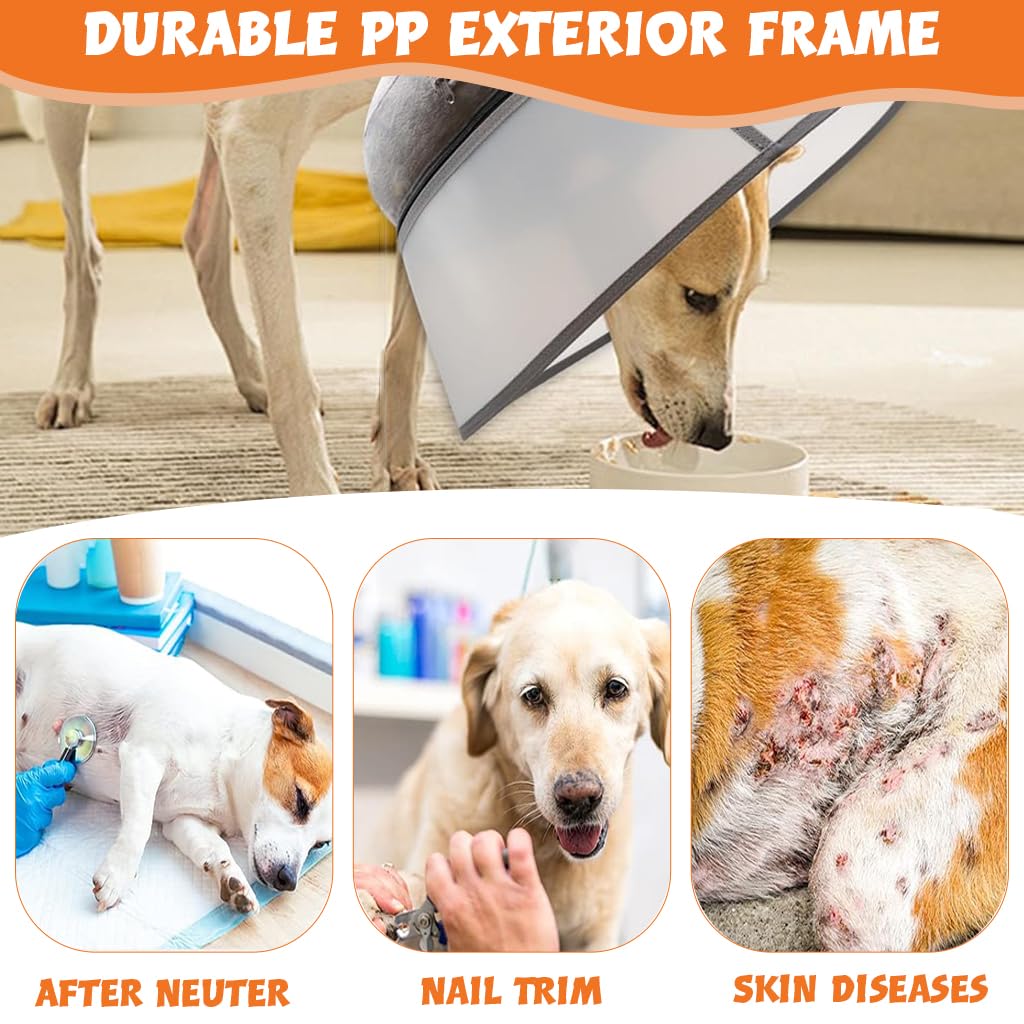 Qpets® Dog Cone Collar, Inflatable Cushion Pillow Cone Collar for Dog Adjustable Hook and Loop Closure, After Surgery Dog Recovery Cone Collar Protective Collar for Dogs Cats - L