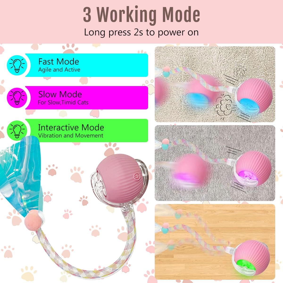 Qpets Electric Cat Ball Toy for Indoor Play with LED Light and Chirping Sounds | USB Rechargeable