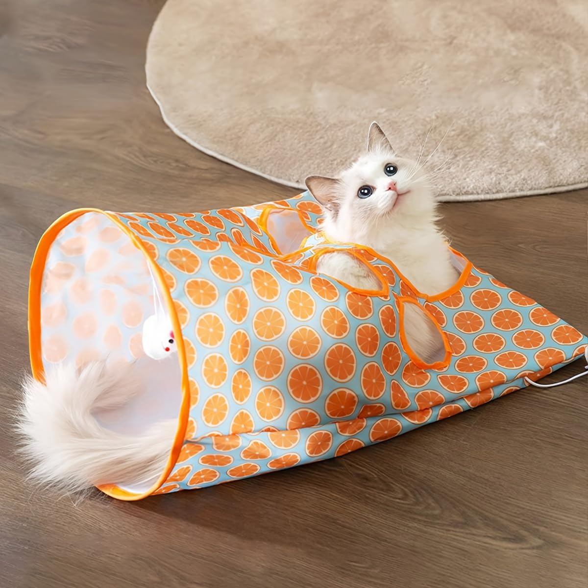 Cat Hiding Toy Cat Tunnel Bag Indoor Interactive Print Tunnel Bag with Plush Toy Hiding Training Toy for Kittens