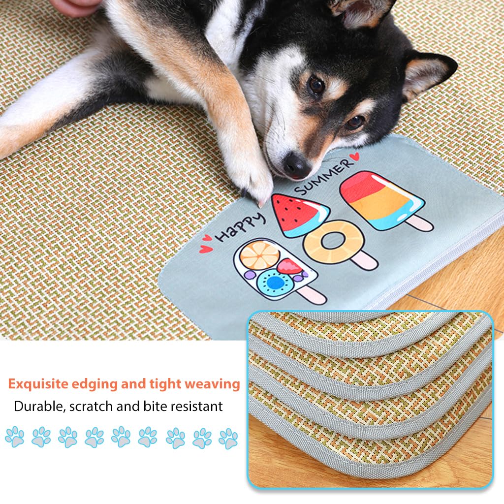 Qpets Cat Bed Mat for Summer Cooling with Rattan Surface 75×60cm | Washable Pet Pad