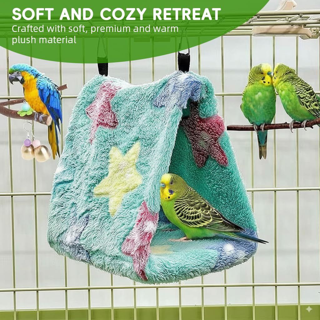 Qpets Parrots Nest for Cage with Screw Mounting and Soft Green Plush Interior 17x14x16cm | Washable Cozy Home for 2 Budgies