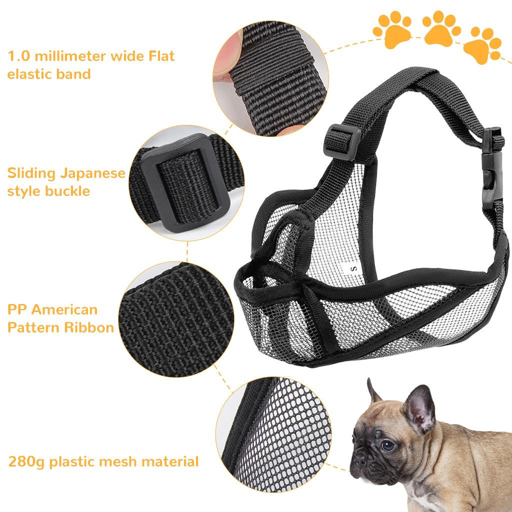 Qpets Mesh Dog Muzzle for Bulldogs with Adjustable Quick Release Buckle | Breathable Summer Comfort