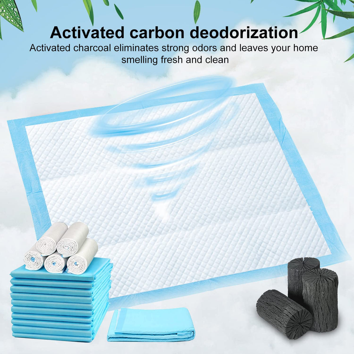 Pack of 50 Pee Pads for Dogs, Bamboo Charcoal Deodorization Training Pads for Dogs, Strong Water Absorption Dog Pee Pads, Soft and Light Puppy Dog Training Pad(45 * 60CM)