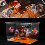 Qpets Hamster Cage Playhouse with Water Feeder and Exercise Wheel | Clear Acrylic for Small Pets