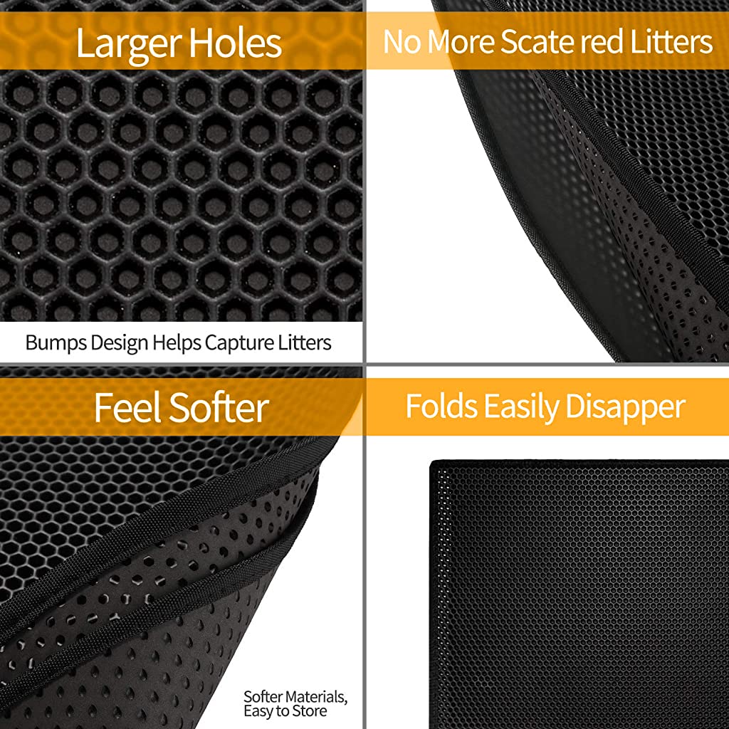 Qpets Cat Litter Mat for Litter Box featuring Double Layer Honeycomb Design 23.6×35.4 in Grey