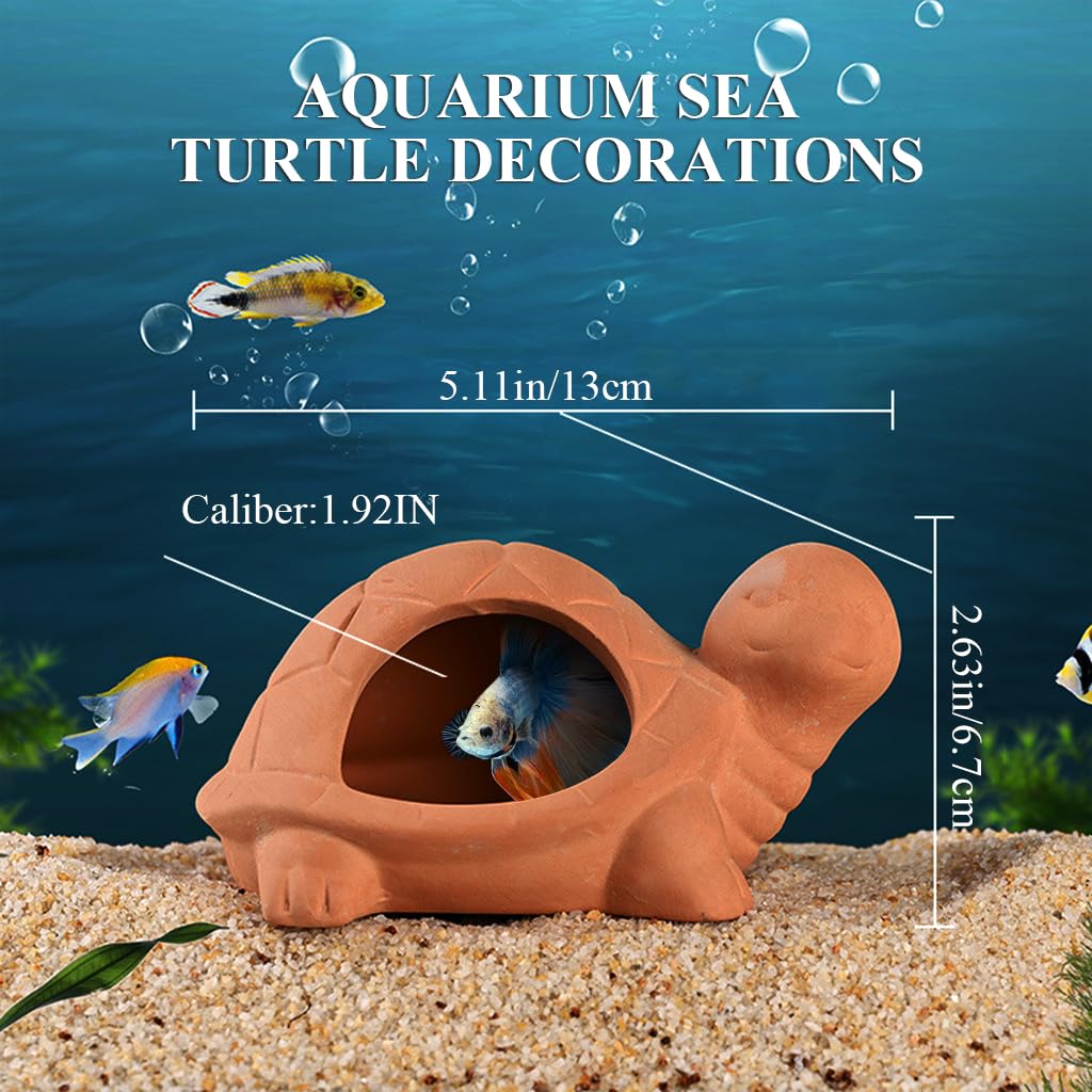 Qpets Turtle Hideout Cave for Aquarium with 13×10×6.7 cm Spacious Interior | Handmade Natural Terracotta Shelter for Fish and Shrimp