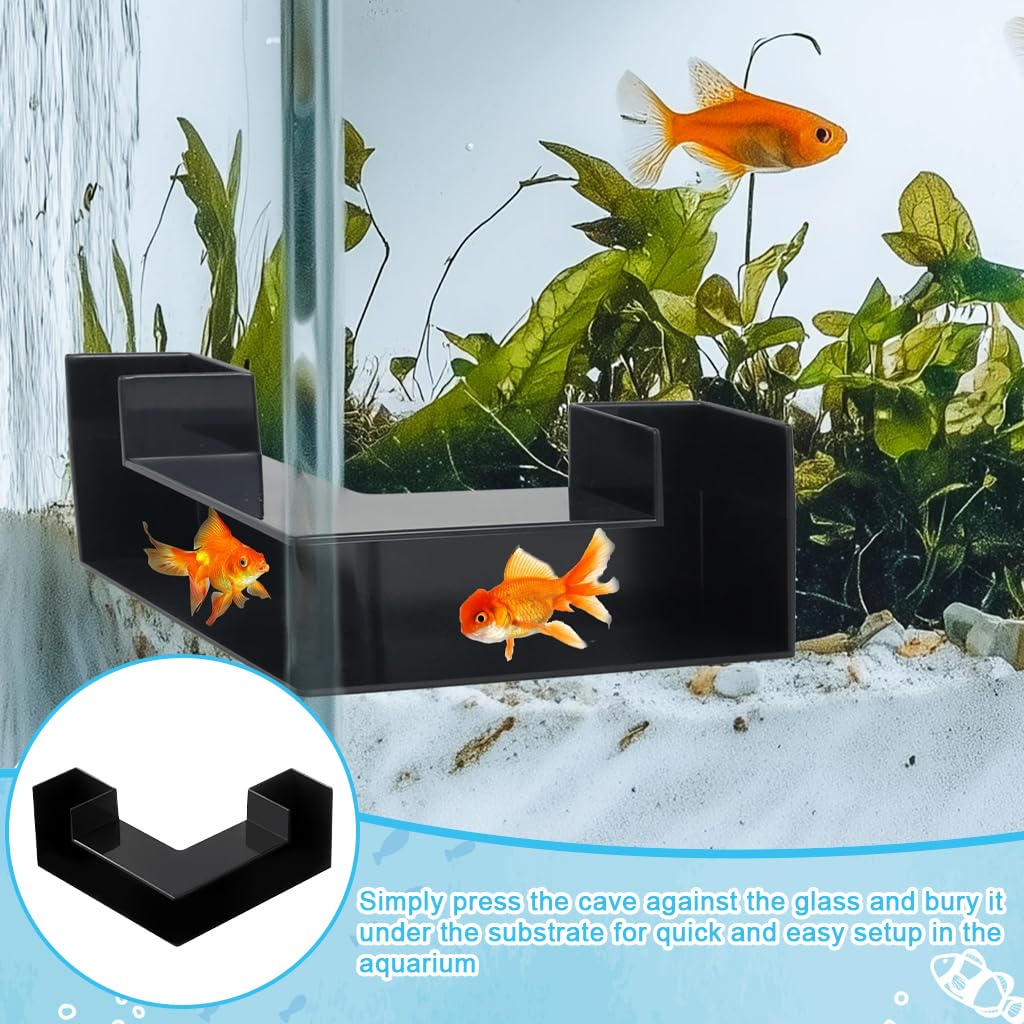 Qpets Aquarium Hideout Cave for Betta & Shrimp with 90° L Shape Corner Design | 4.92x4.92x2.16 in Non Toxic Resin Shelter