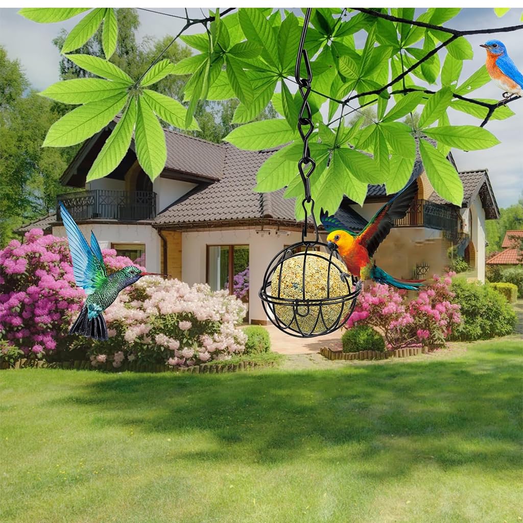 Qpets Metal Wire Bird Feeder for Suet Balls and Nuts featuring 2.76 in Ball Shape | Ideal for Garden and Balcony