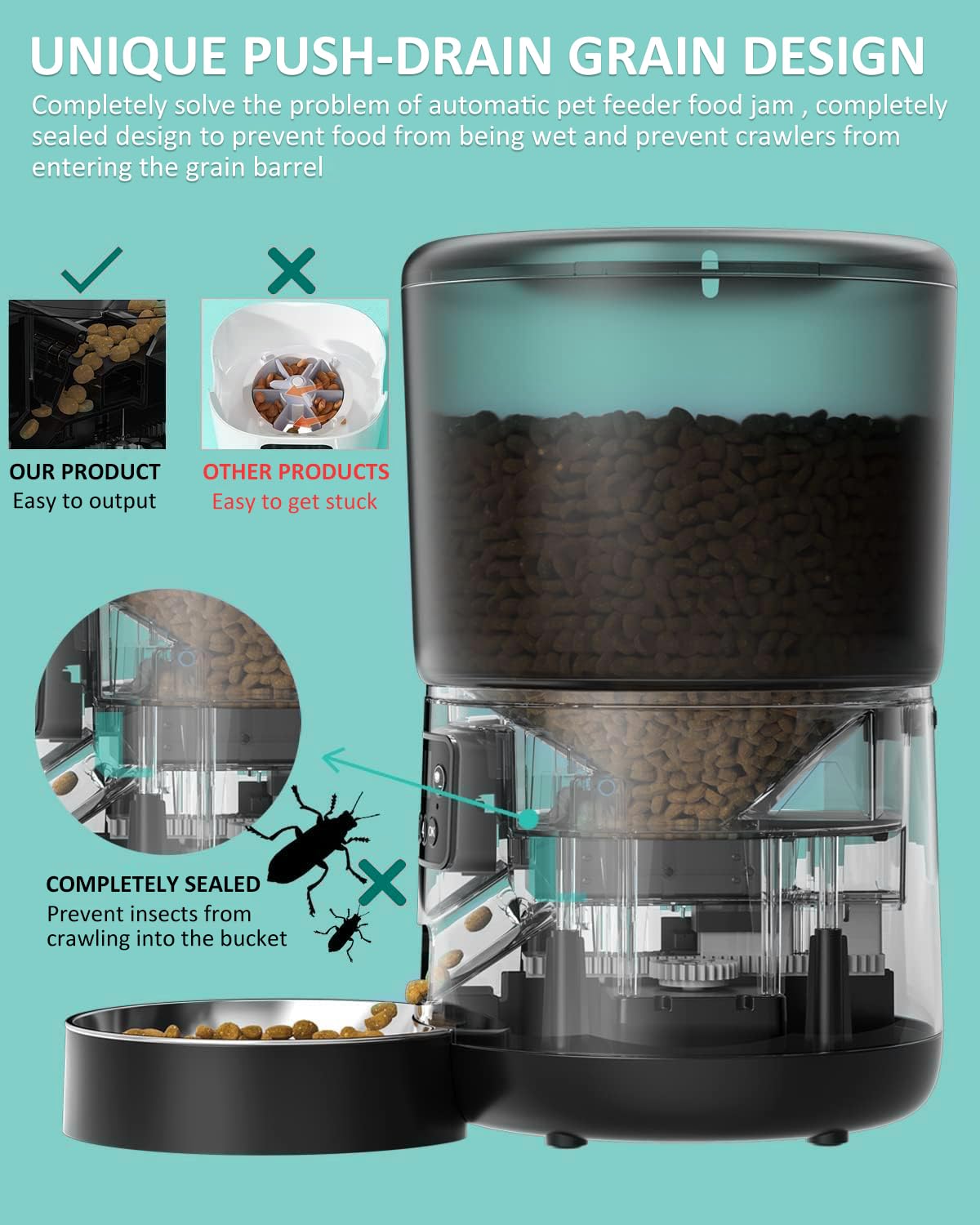 Qpets® Automatic Feeder for Dogs Cats, 4L Automatic Feeder with Stainless Steel Bowl Smart Dry Food Dispenser, Food Dispenser with Timer & Portion Control for Medium & Small Pets