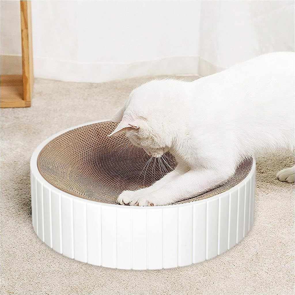 Qpets Cat Scratching Stool for Play and Rest with Teaser Ball | 40×40×10 cm Hard Cardboard Bed