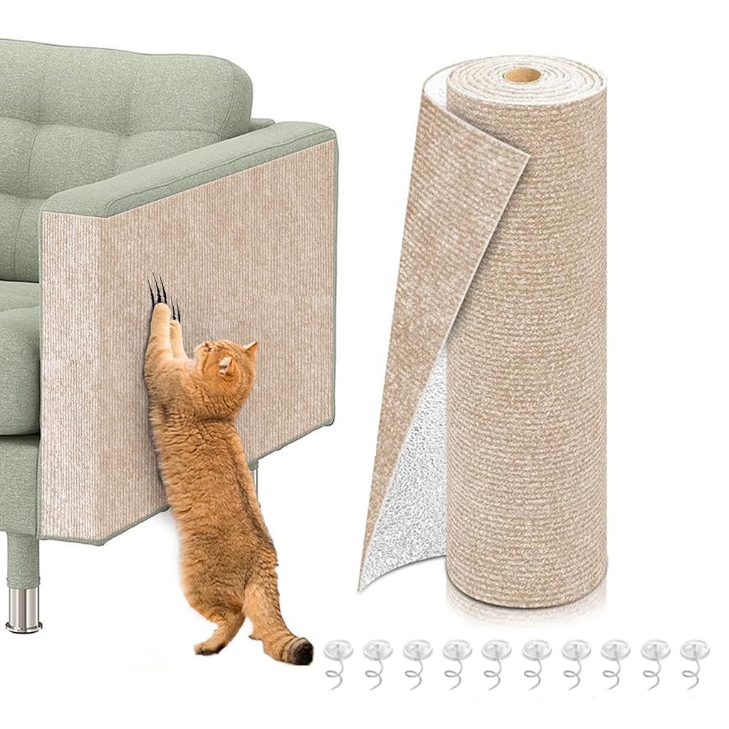 Qpets® Cat Scratch Pad, Scratch Pad for Cats, Wall Cat Scratcher Mat (40x100cm) Cuttable Adhesive Cat Scratching Mat for Wall, Cabinet, Couch, Floor