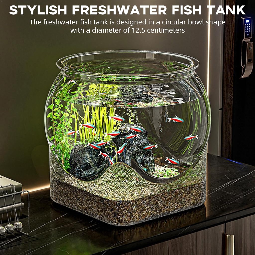 Qpets Betta Fish Aquarium Tank for Home or Office Décor with 12.5cm Round Bowl | PET Material and Decorative Stand