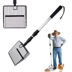 Qpets® Cat Litter Shovel Long Handle Litter Scoop 22-41.9'' Retractable Animal Waste Scooper 5.7 Inch Square Slotted & Grid Metal Litter Shovel Chicken Poop Scooper for Poultry Litter Station