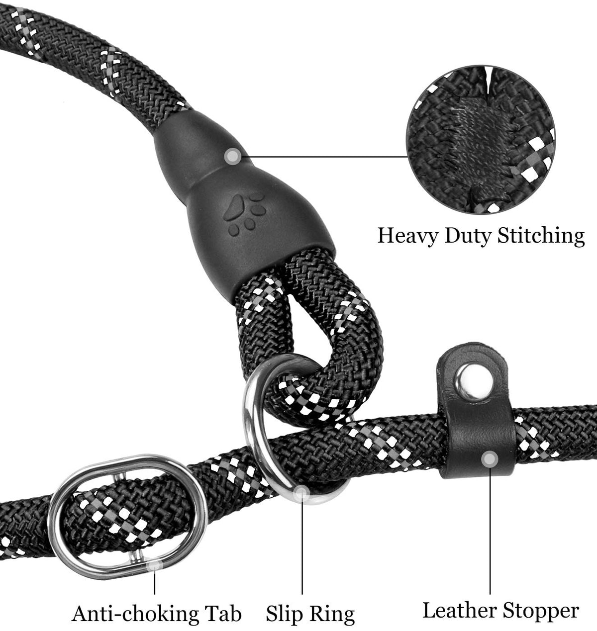 Qpets Dog Leash for Walking and Training with Double Lock Buckle 5.58 ft Nylon Rope | Reflective Grip