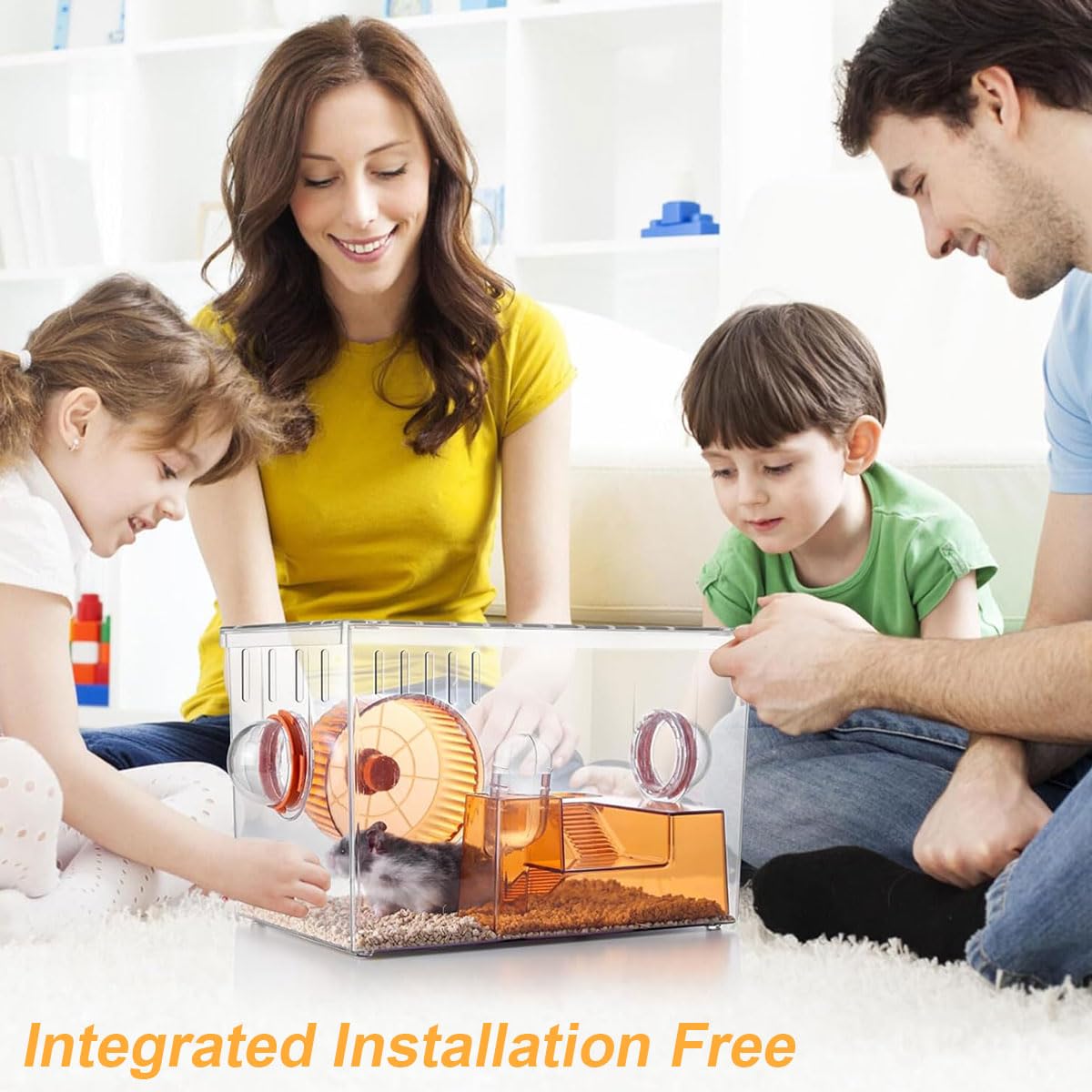 Qpets Hamster Cage Playhouse with Water Feeder and Exercise Wheel | Clear Acrylic for Small Pets