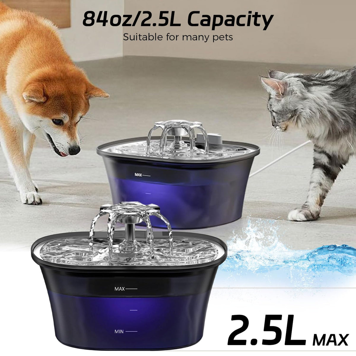 Qpets Cat Water Fountain with 3L Capacity and Auto Circulation Filtration | USB Rechargeable Silent Design