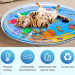 Qpets Cat Water Bed Mat for Summer Cooling with Air Pump and Built-in Fish Toys | 39.37 in Anti-Scratch Thick PVC for Indoor Cats