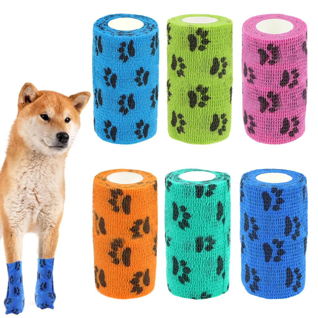 Qpets Dog Bandages for Injury Recovery with Self Adhesive Wrap 6pcs 4.5m Each | Waterproof Non Woven Breathable Design
