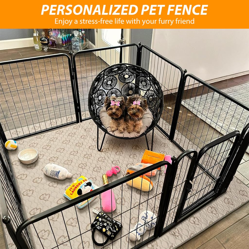 Qpets Metal Dog Playpen for Indoor Use with Door and 7 Panels 60x60cm | DIY Foldable Pet Fence