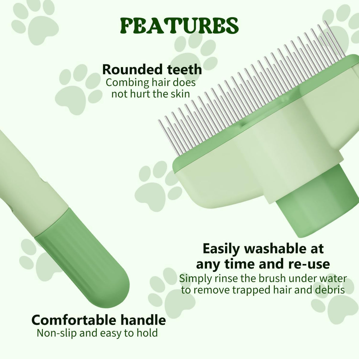 Qpets Dog Grooming Brush for Cats and Dogs with Self Cleaning Button and Steel Slicker Pins