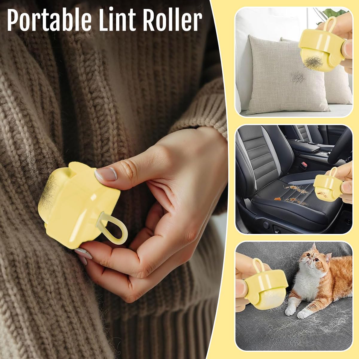 Qpets Mini Lint Roller for Travel and Clothes with Rubber Loop Handle | Washable Reusable Design