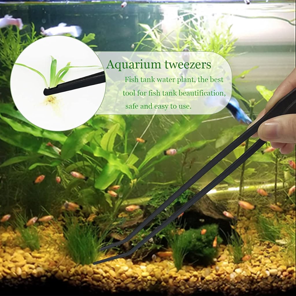 Qpets® 6PCS Aquarium Aquascaping Tools for Fish Tank Stainless Steel Pointed Curved Tweezers Set 27cm 10.6 inches Planted Accessories Weather Resistant