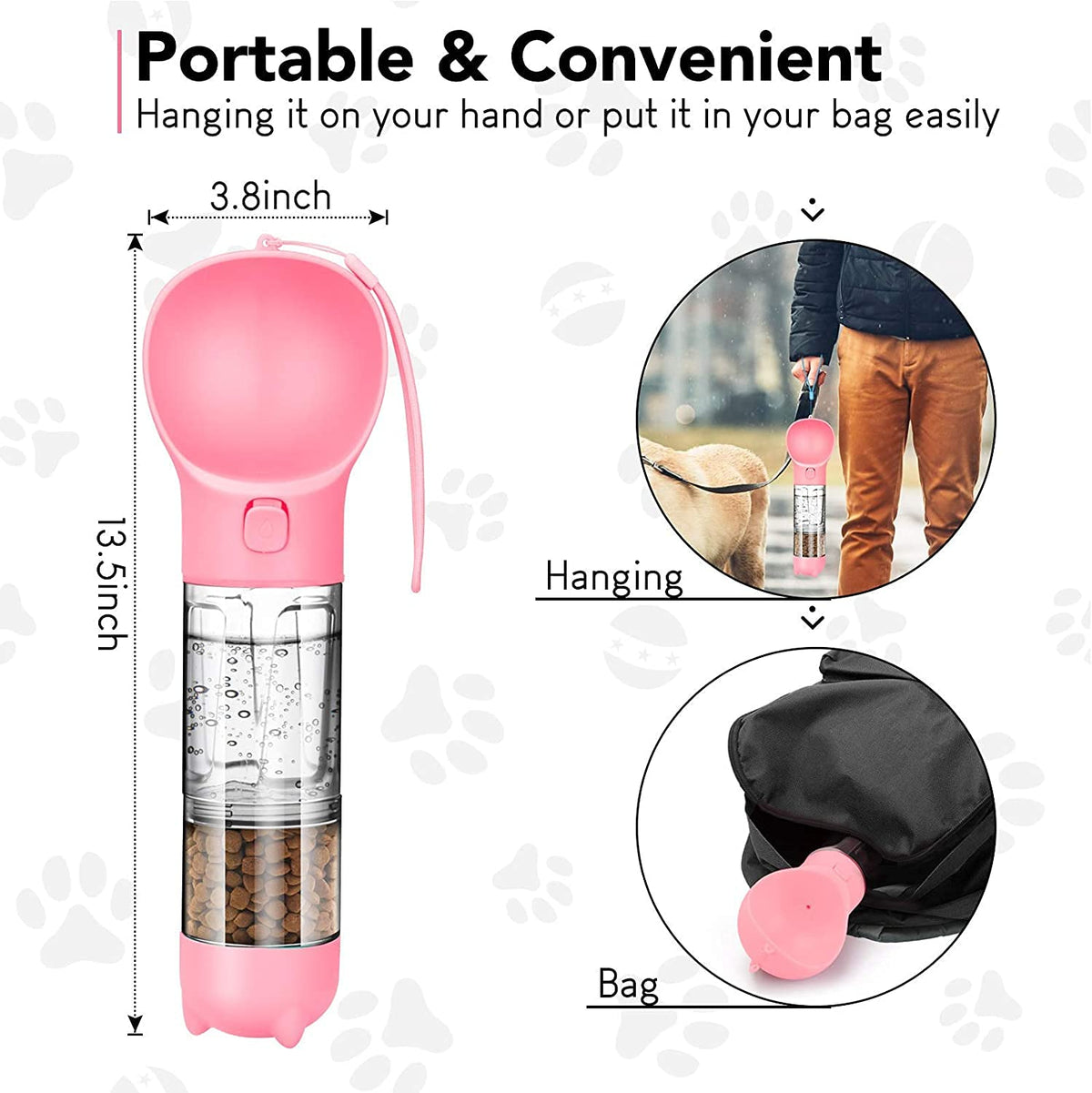 Dog Water Bottles Portable Leak Proof Dog Water Dispenser with Drinking and Feeding Function Lightweight Pet Water Dispenser for Walking and Travel for Dog, Cat 300ml(Pink)