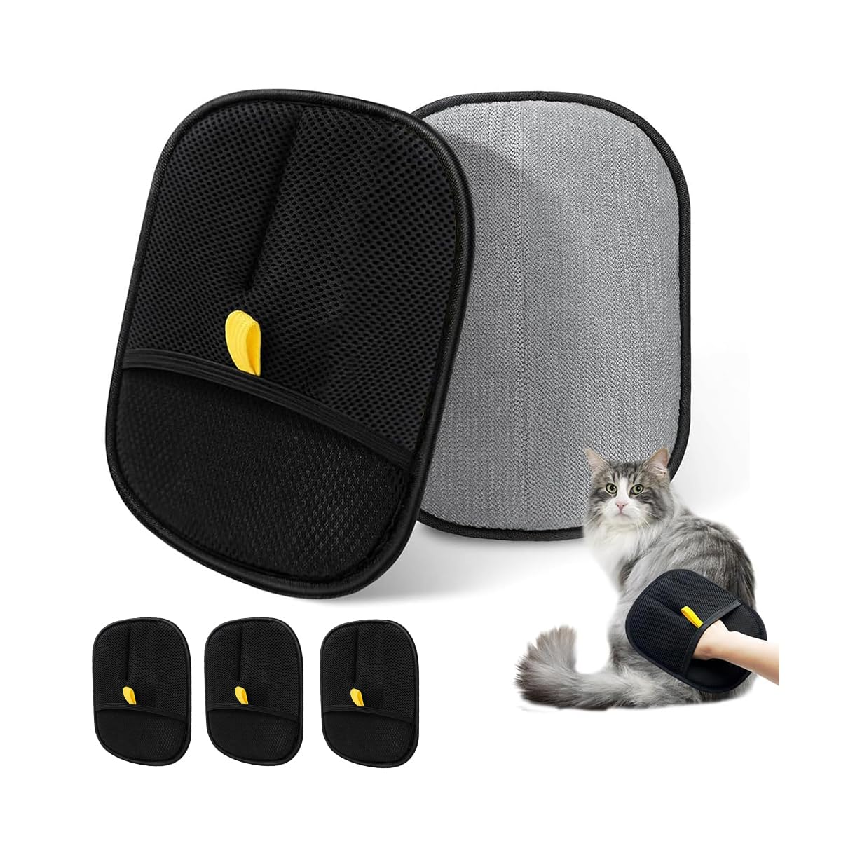 Qpets Pet Hair Removal Gloves for Furniture and Carpets featuring Static-Catching Technology | 23.5x18cm Reusable Grooming Mitt for Dogs and Cats 3PCS