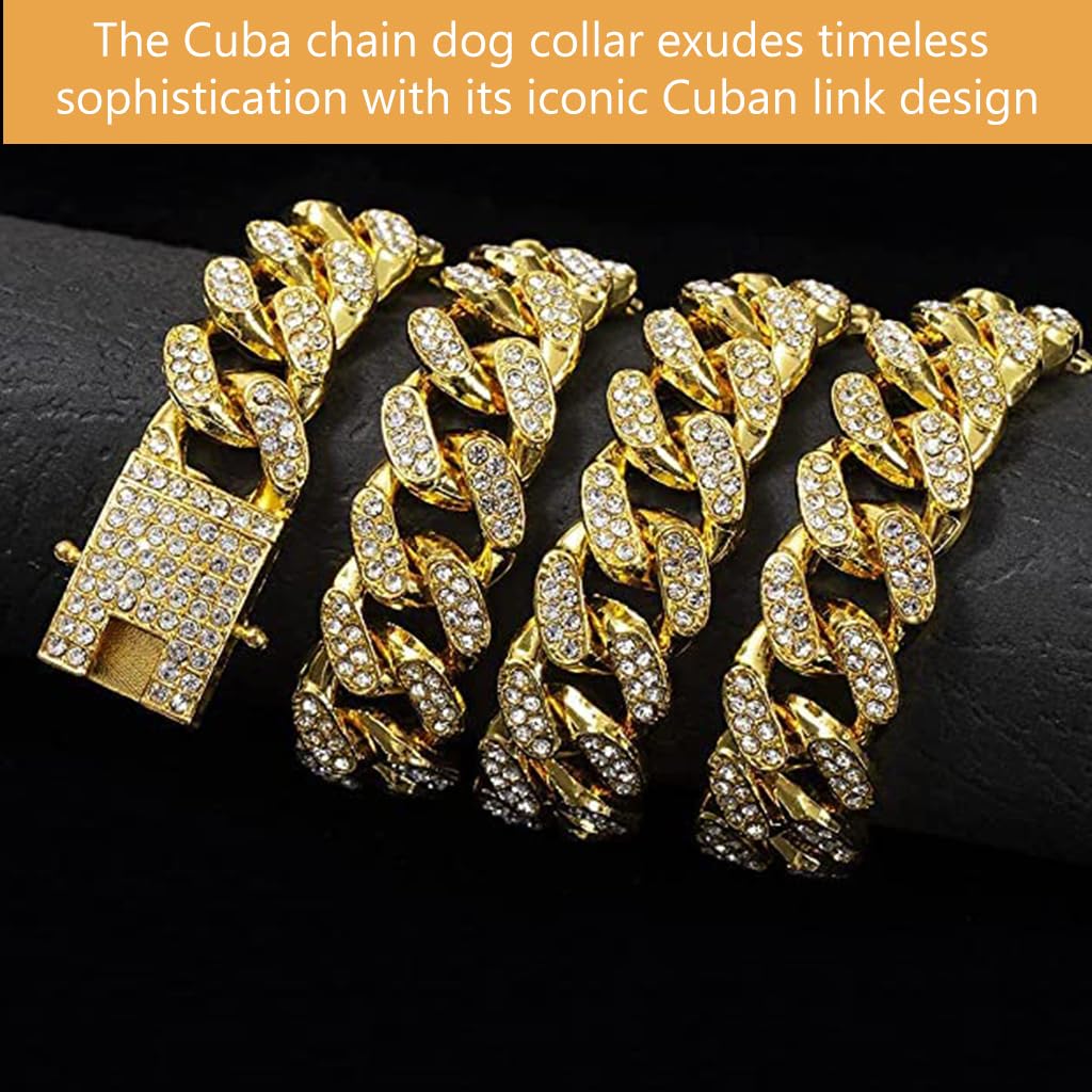 Qpets Dog Collar Chain for Large Dogs with Secure Clasp and Rhinestone Metal Links 60cm