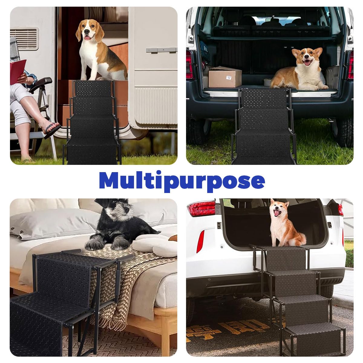 Qpets Foldable Dog Stairs for Car Trunk with Stainless Steel Frame and Non Slip Oxford Fabric