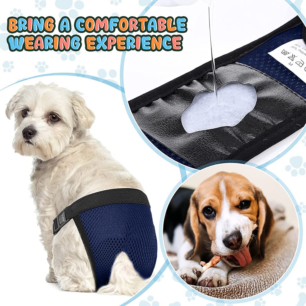Qpets Female Dog Diapers for Puppy Training with 9 Absorbent Pads and Elastic Waist | Washable Mesh Fabric