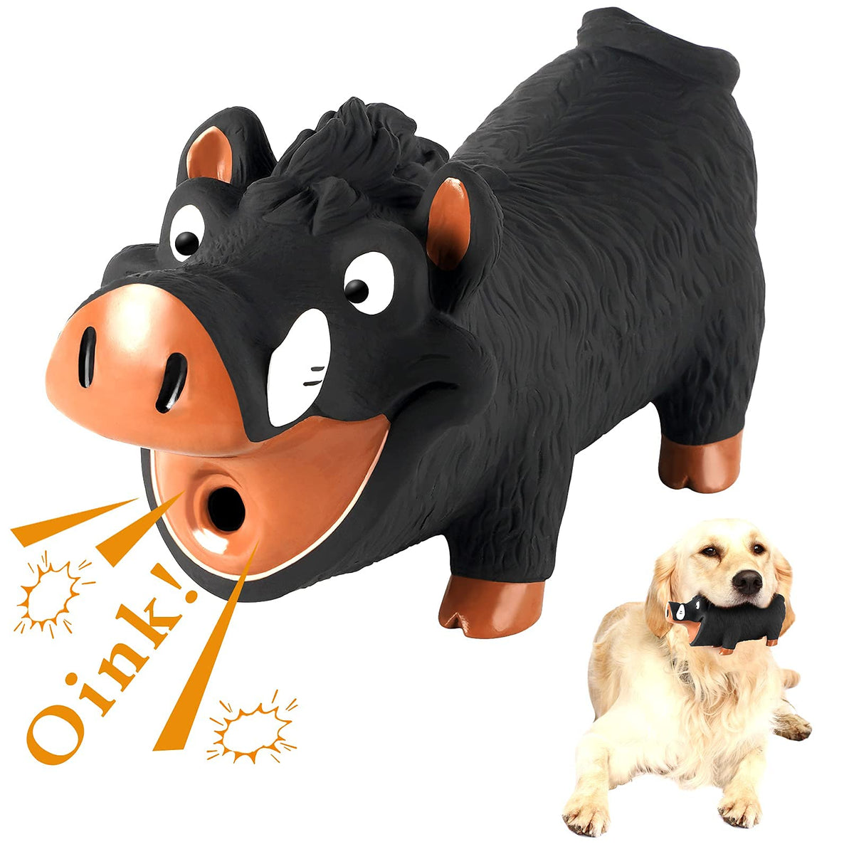 Qpets Squeaky Dog Toy for Interactive Play featuring Grunting Pig Sound and Soft Latex | Fun Fetch Training for Small and Medium Dogs